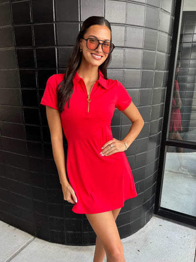 Performance Zip Dress-Red