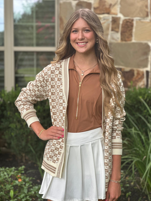Crossed Clubs Cardigan- Camel