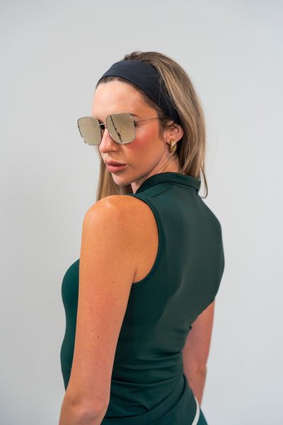 Mock Neck Polo- Dark Green