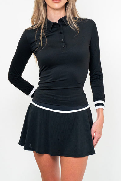 Long Sleeve Polo- Black