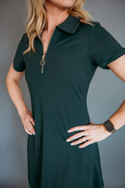 Performance Zip Dress - Dark Green