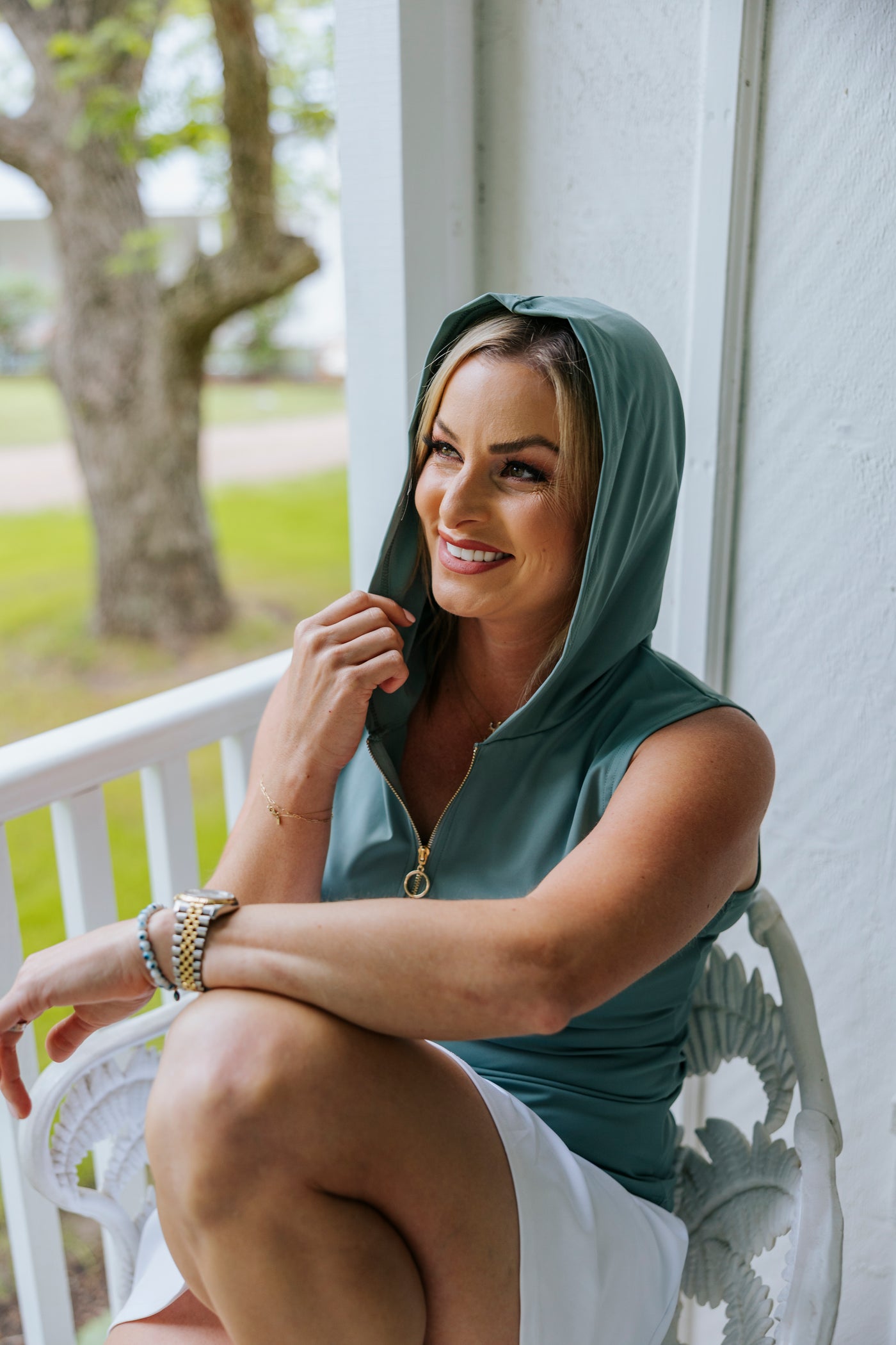 Gold Zip Hoodie- Icy Green