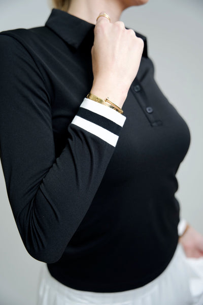 Long Sleeve Polo- Black