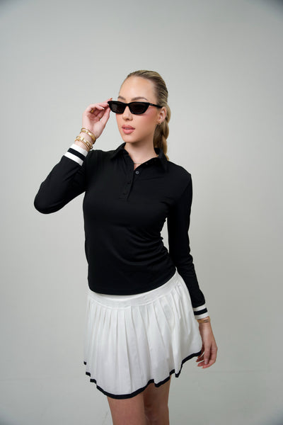 Long Sleeve Polo- Black