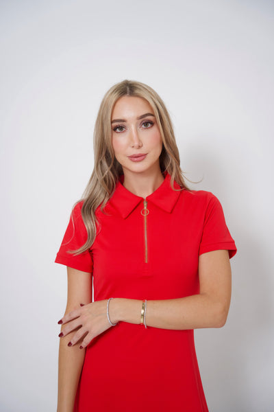 Performance Zip Dress-Red